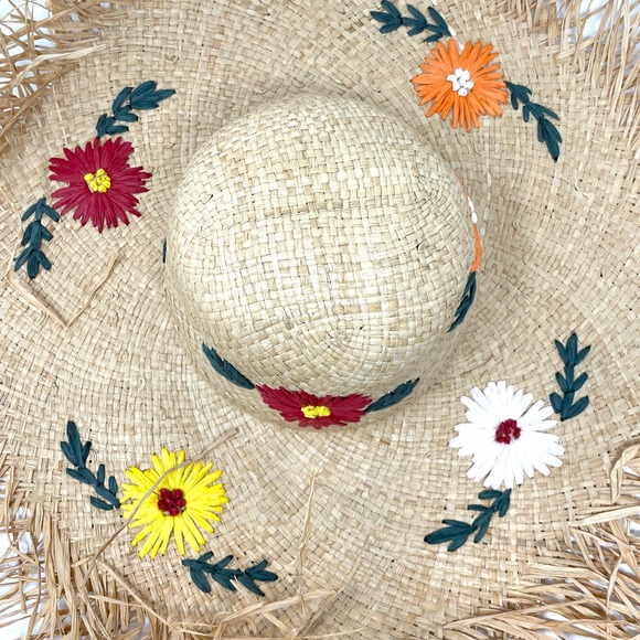 Hat Attack Floral Straw Charlotte Sun Hat in Natural New - Picture 4 of 11